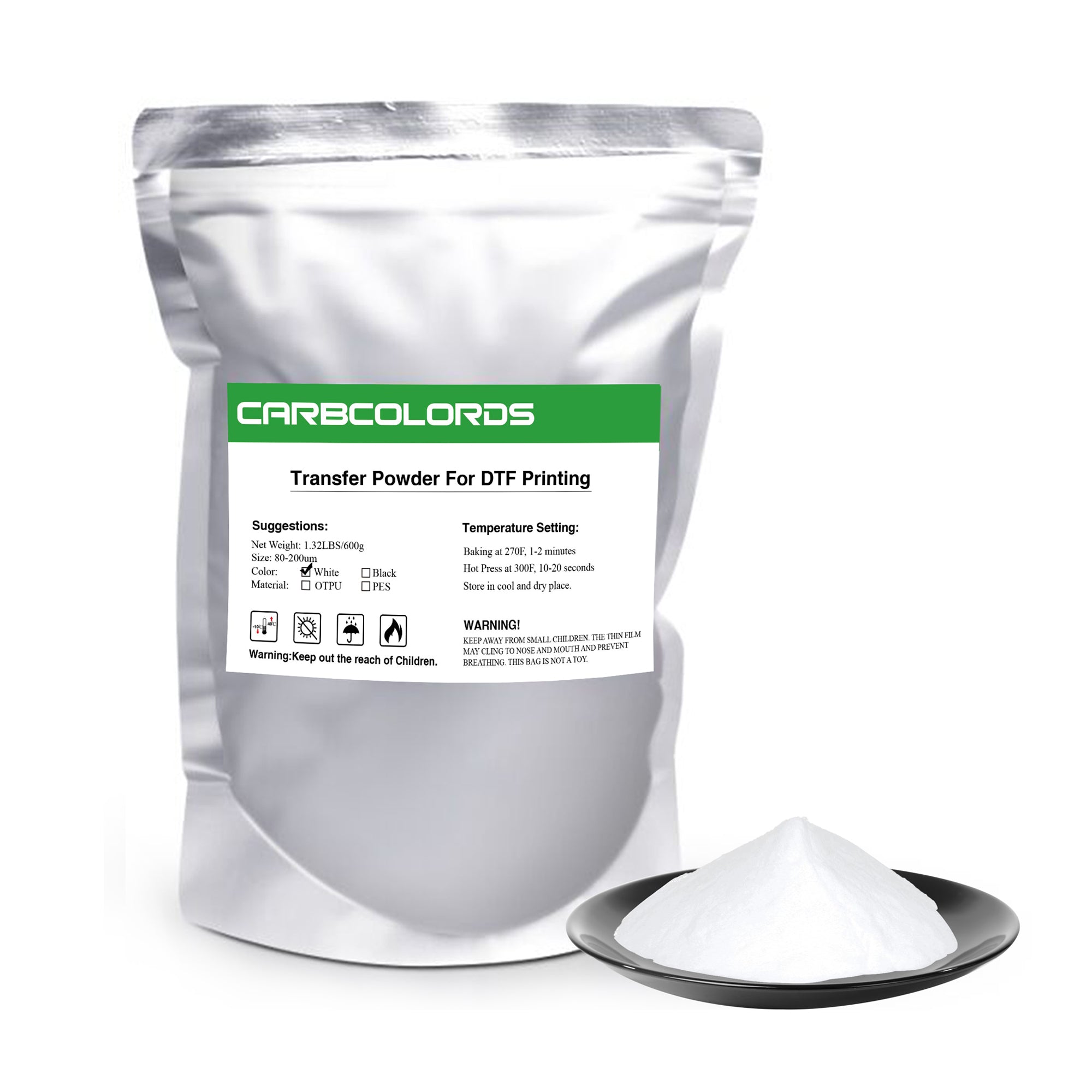 Carbcolords DTF Powder 600g/21.2 oz White