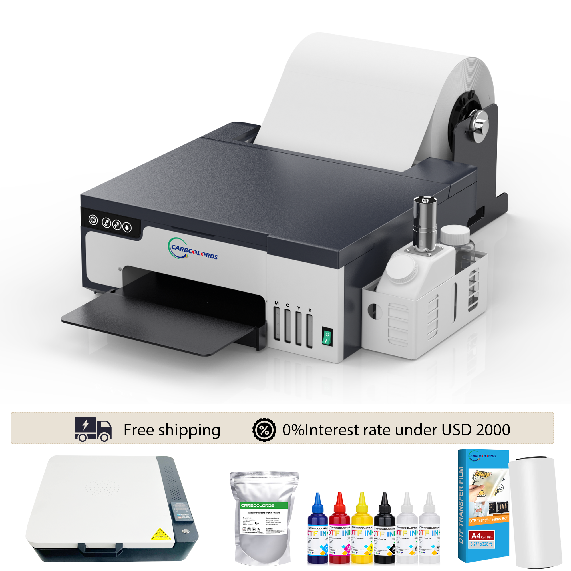 Carbcolords A3 DTF Printer with White Ink Circulation & Roll Feeder – High-Speed T-Shirt Transfer Machine + Oven