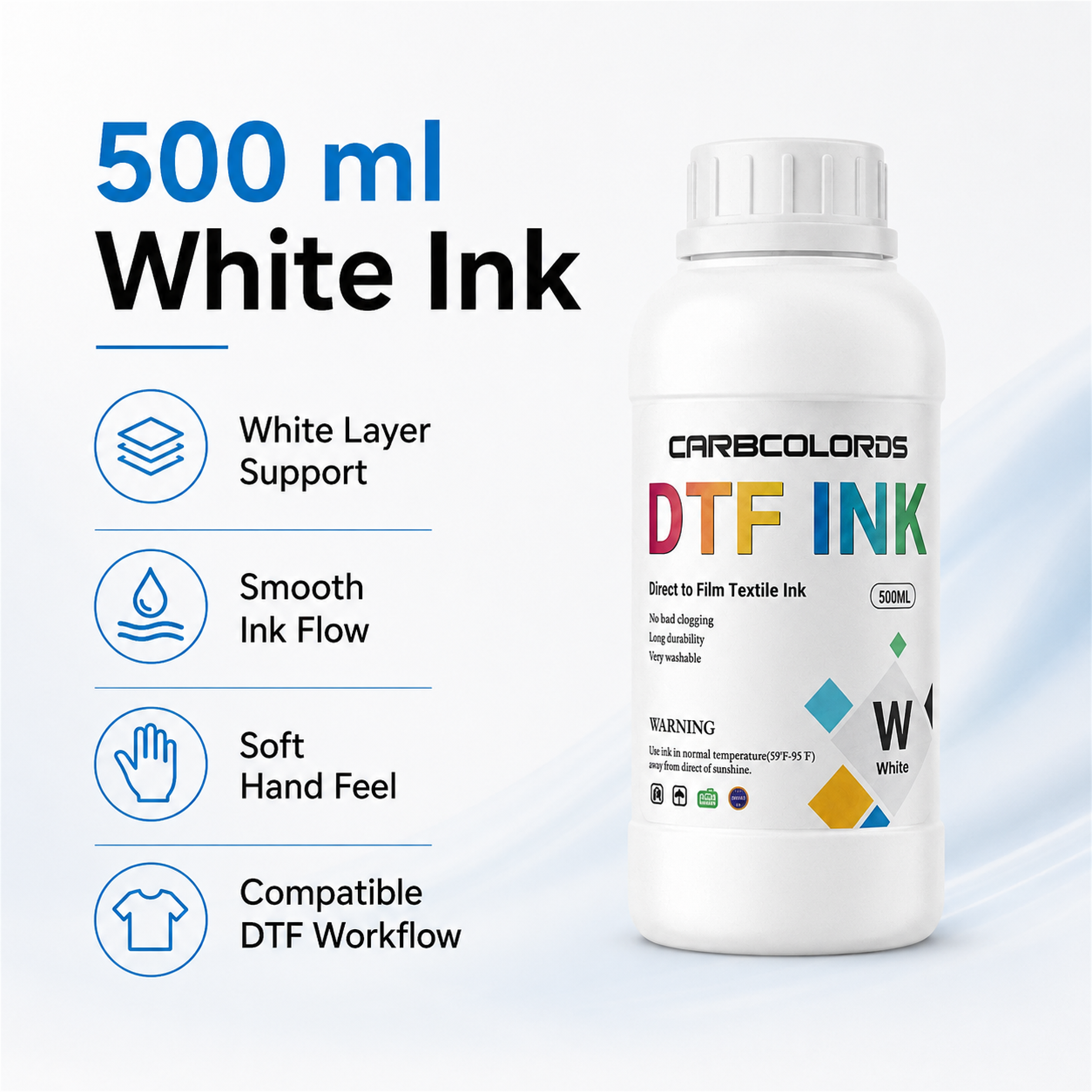 DTF Ink Refill Kit – CMYK 250mL + White Ink 500mL, Optional DTF Powder