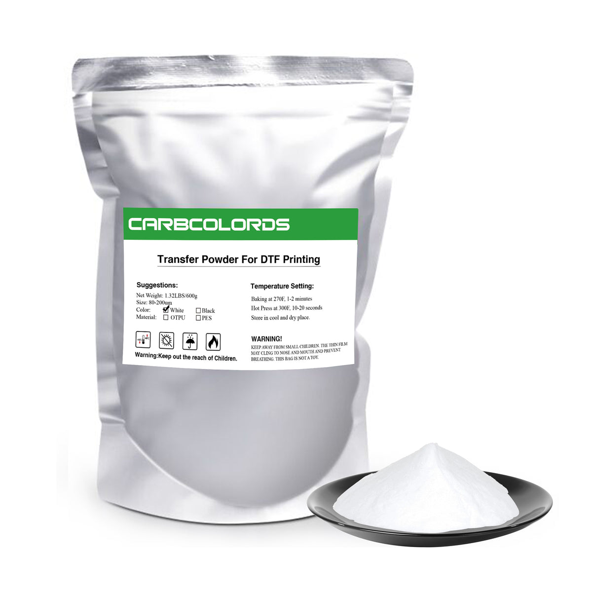 Dtc Powder Carbcolords DTF Powder 600g/21.2 oz White